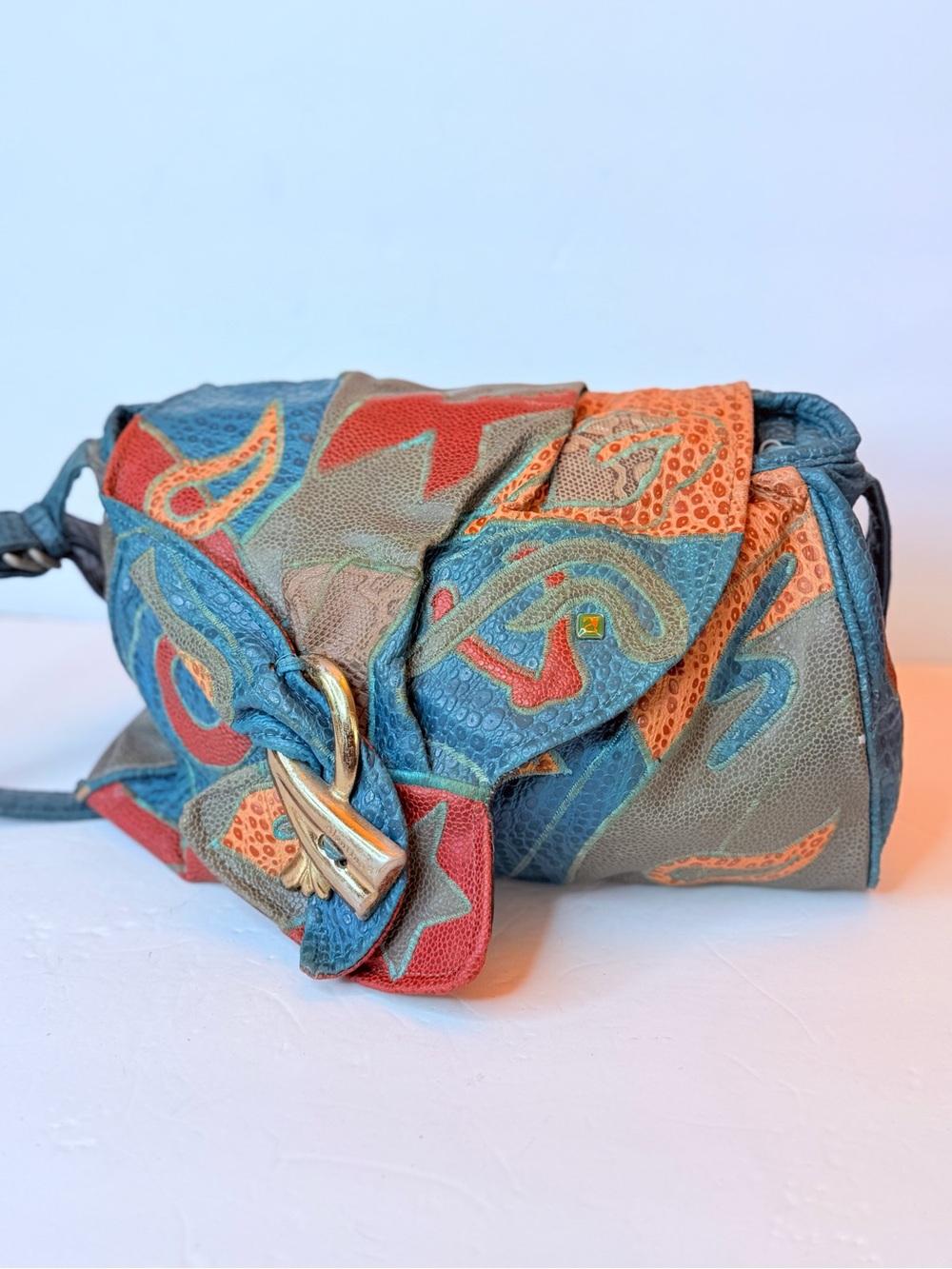 Artisan Multicolor Paisley Crossbody Bag in Teal, Orange, and Taupe